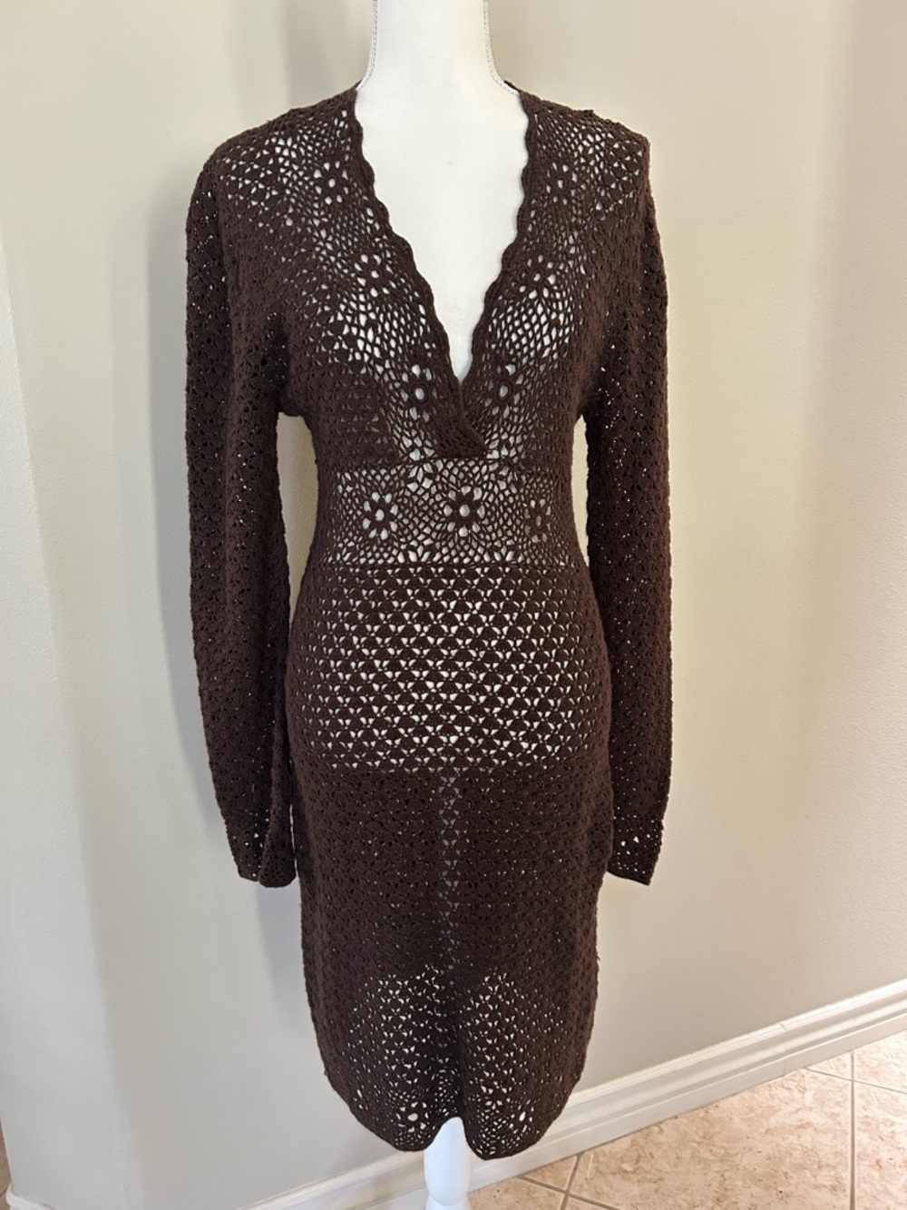 Michael Kors Crocheted Long Sleeve Dress Cover Up - Picture 2 of 10